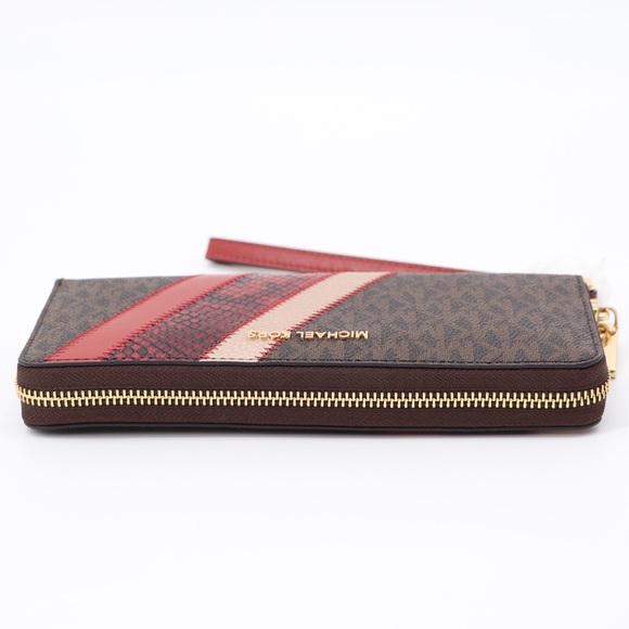 New Michael Kors Jet Set Zip Around Continental MK Logo Leather Wristlet Wallet - Picture 5 of 11